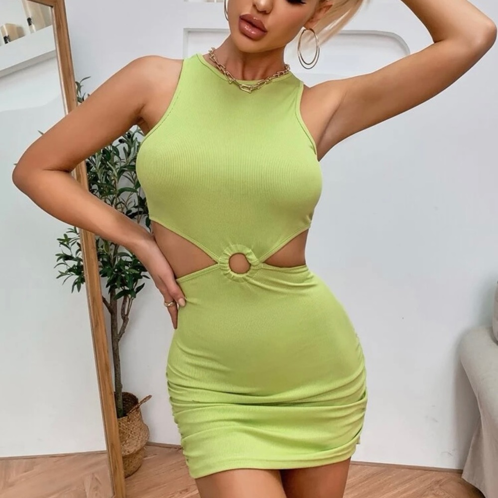 Green cut out mini dress